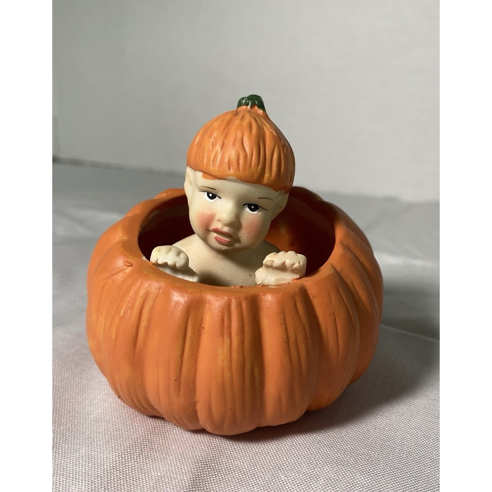 K's Collection Baby in pumpkin ceramic decor Halloween 3 inch Vintage cute